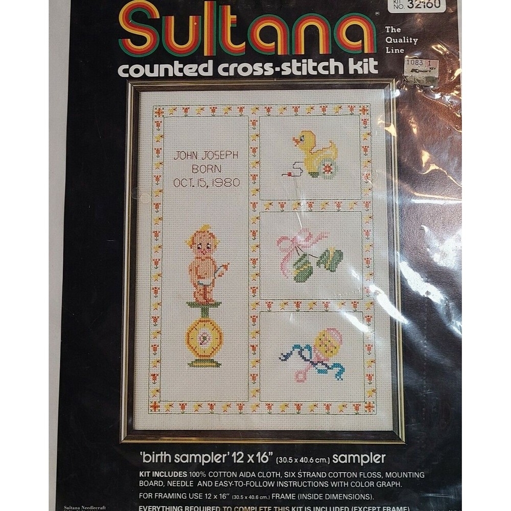 Sultana Counted Cross Stitch Kit #32160 Birth Sampler 12" x 16" unopened package